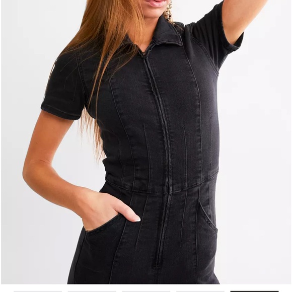 We The Free Jayde Denim Flared Jumpsuit – Black (Size M) - Picture 2 of 11